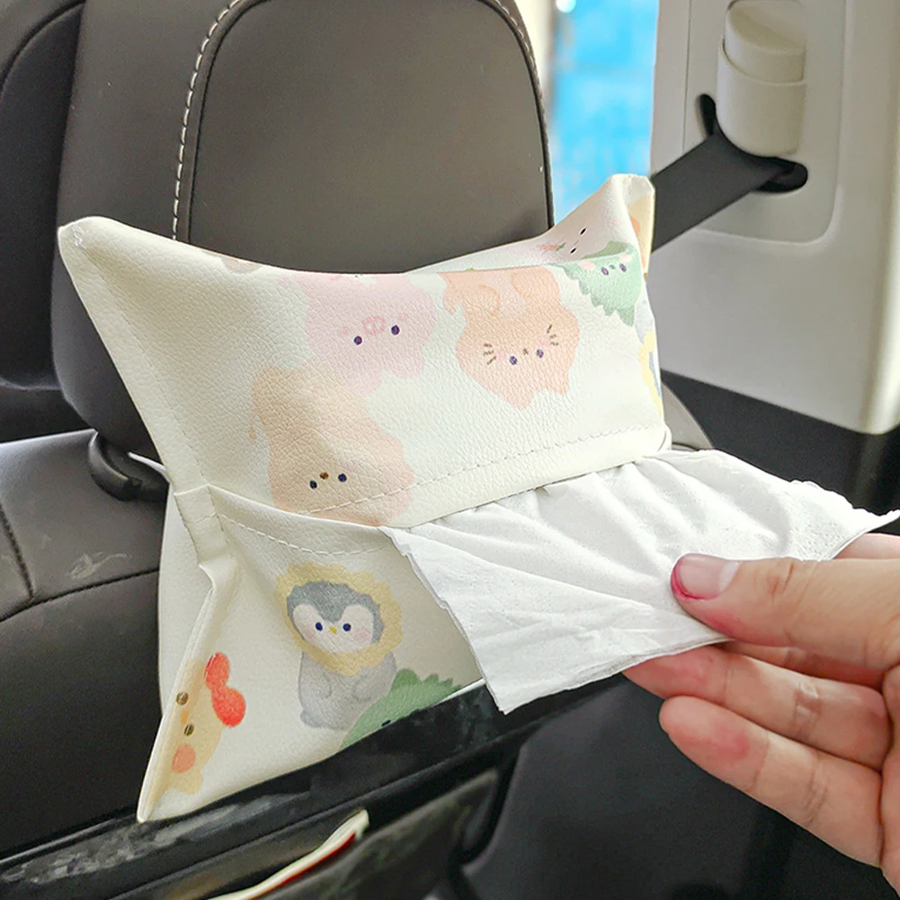 

Leather Napkin Box Holder Car Tissue Holder Cartoon Hanging Car Mask Holder Shading TissueCase Organizer Auto Storage Decoration