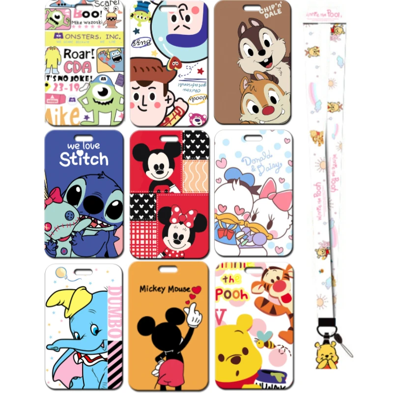 

Disney Credential Holder Cute Mickey Mouse Hanging Neck Long Rope Card Holders Stitch Keychain Kawaii Toy Story Id Card Holder