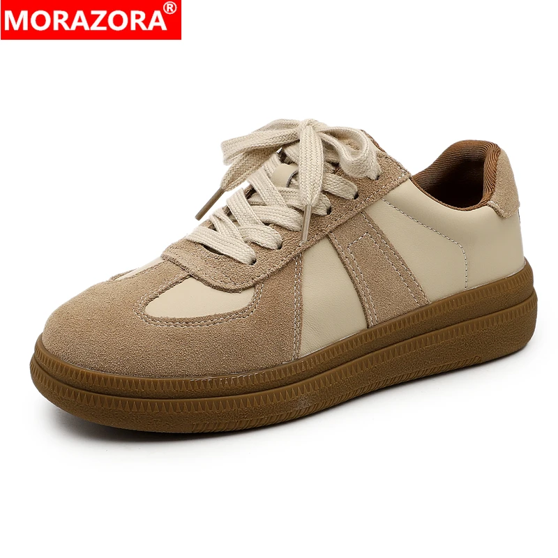 

MORAZORA 2023 New Cow Suede Leather Sneakers Women Shoes Lace Up Flat Shoes Ins Hot Spring Summer Casual Shoes Female