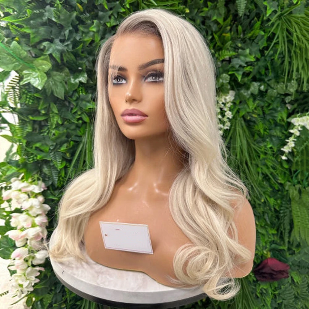 Ash Roots Platinum Blonde Full Lace Wigs Women Lace Frontal Wig 13x6/13x4 Natural Wavy Human Hair Wigs Small Medium Cap Glueless
