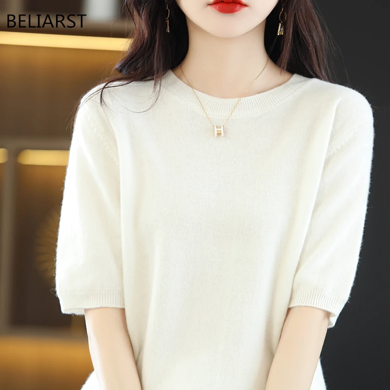BELIARST 100% футболка из чистой шерсти весна-лето новинка Женская облегающая Модная