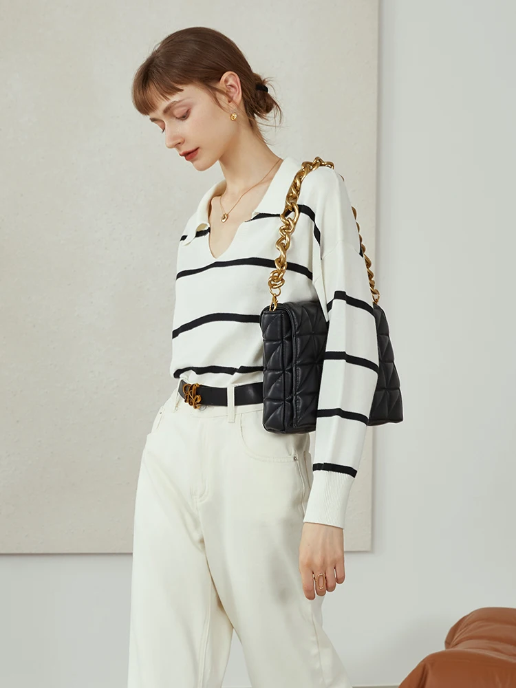 Свитер FSLE Женские французские ретро-топы в полоску свободные блузки женский