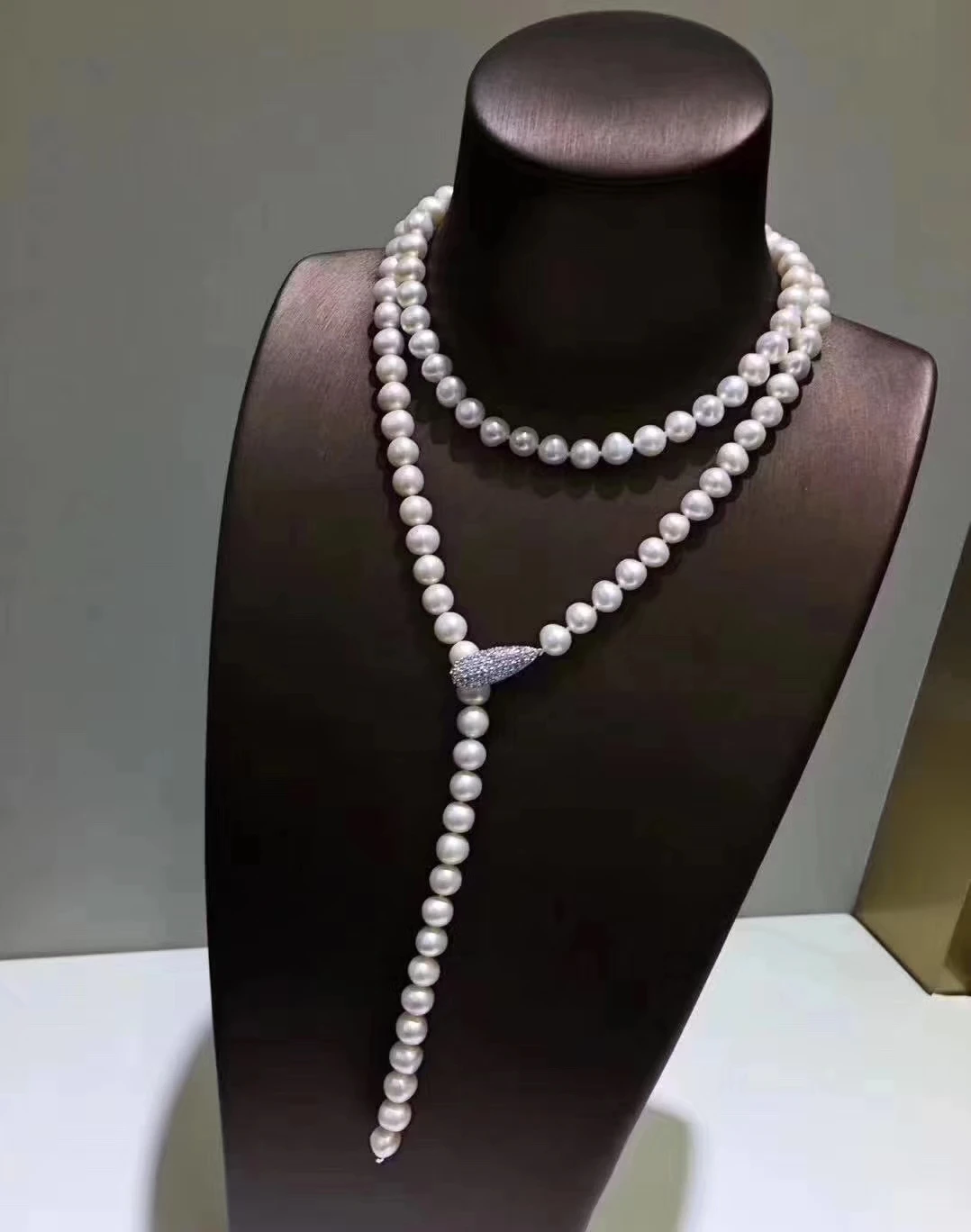 free shipping 45cm 8-9mm White Pearl CZ Necklace Pendant 925 silver micro inlay zircon clasp accessory jewelry