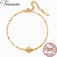 trumium 100 925 sterling silver rainbow gold lotus charm drop glaze bracelets for women dropshipping dainty bracelets gift