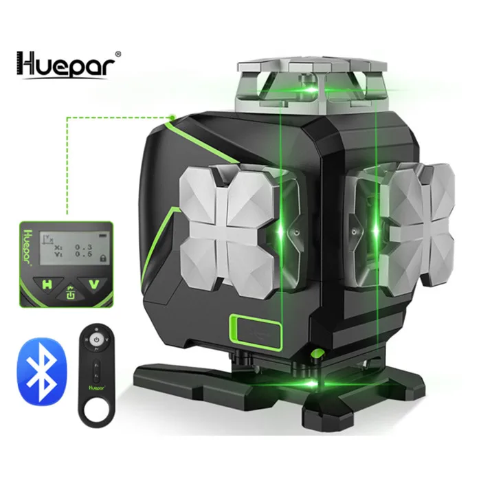 

Huepar S04CG 4d 16 Lines Green Beam Laser Level Self Leveling 360 With Bt LCD Screen