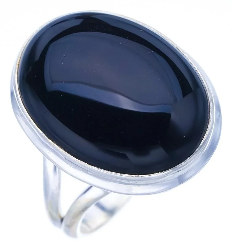 

StarGems Natural Black Onyx Handmade 925 Sterling Silver Ring 7.75 F0500