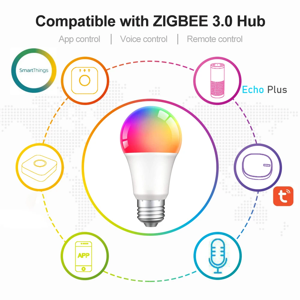Светодиодная лампа Homebata 15 Вт Zigbee 3.0 Tuya WiFi E27 RGB + CW WW для умного дома совместимая с