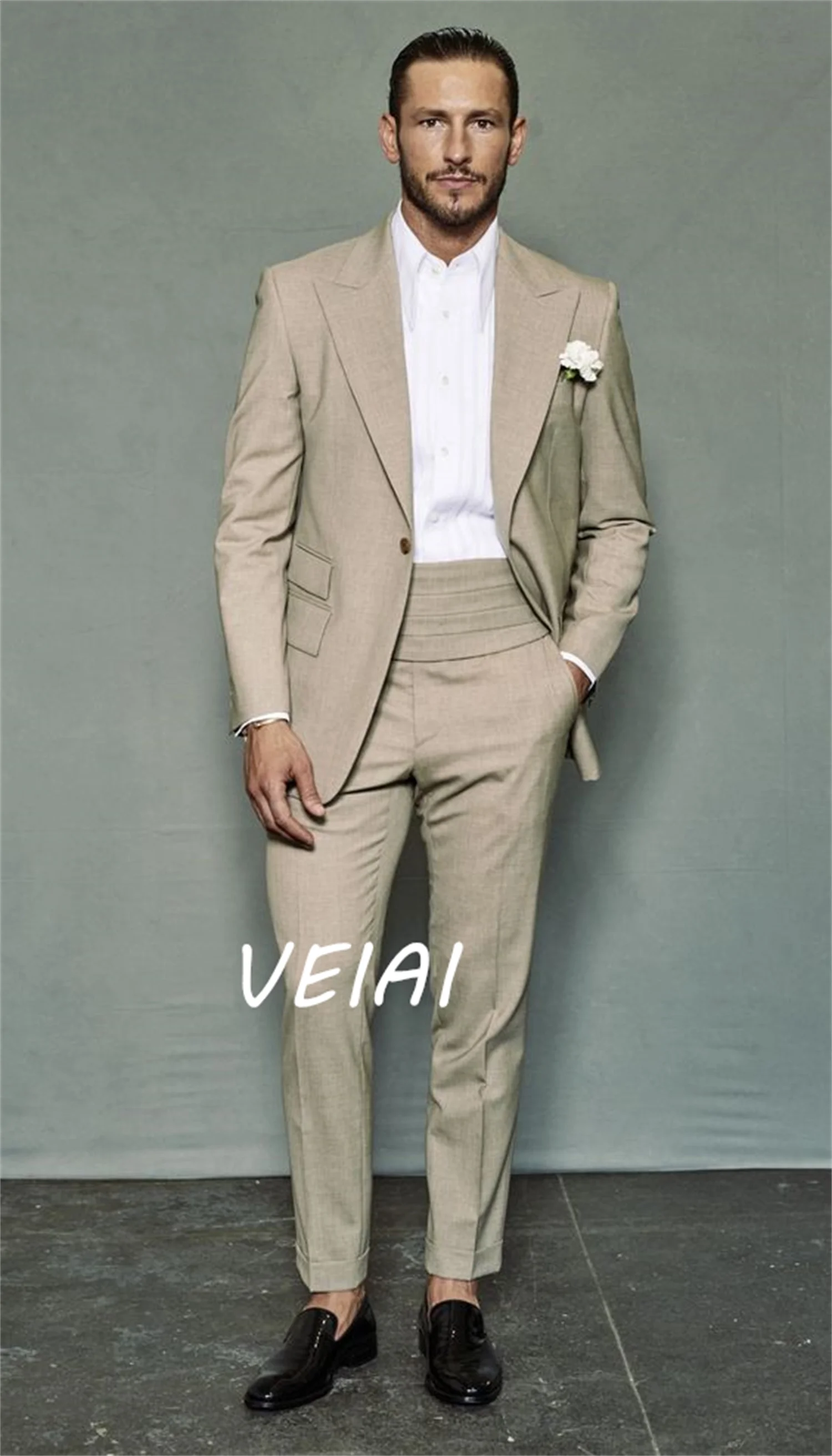 

Latest Coat Pant Designs Beige Ivory Wedding Suits Slim Fit 2 Piece Formal Tuxedo Custom Style Groom Men Suits Terno Masculino