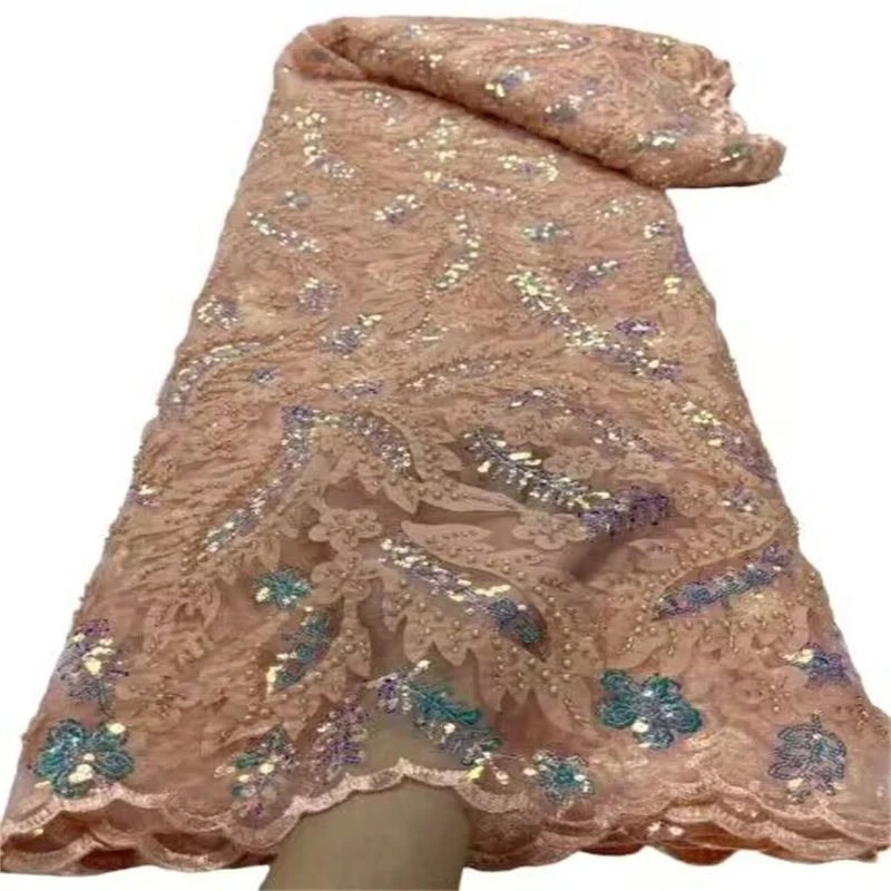 2023 розовые новейшие Великолепные золотые африканские бусины ручной работы, кружева, ткани, роскошная нигерийская фототкань для стандартного платья 2023 розовые новейшие Великолепные золотые африканские бусины ручной работы, кружева, ткани, роскошная нигерийская фототкань для стандартного платья