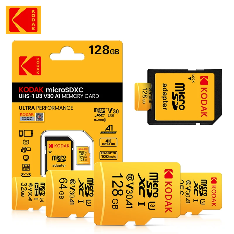 10 шт. оригинальная карта памяти KODAK Microsd UHS-I C10 EVO Plus 128 ГБ U3 4K Micro SD Card 64 32 SDHC Flash TF Trans