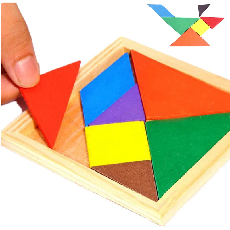 

New Children Mental Development Tangram Wooden Jigsaw Puzzle Brain Teaser Educational Toys For Kids Gifts 11.3*11.3cm