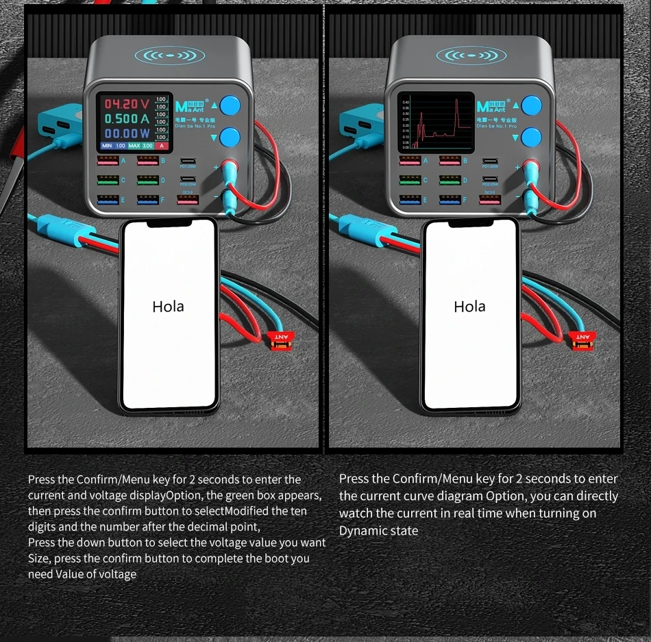 MAant DianBa 1 Pro Wireless Smart Charge QC 3.0 8 USB-порт Беспроводная зарядная док-станция ЖК-дисплей