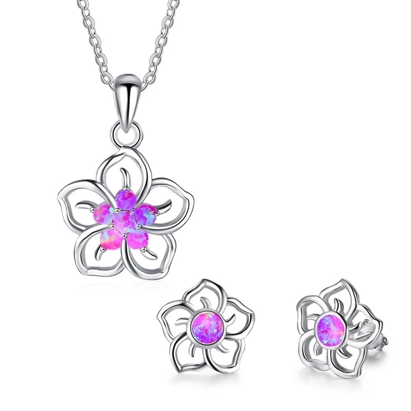 

2023 Cute Flower Jewelry Set for Women Wedding Jewelry Accessories Fashion Imitation Opal Necklace and Earrings Girl Gift