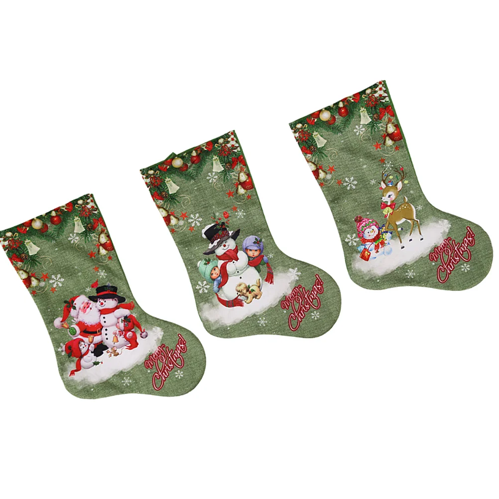 

3pcs Christmas Stocking Snowman Pattern Sock Pouch Gift Bags Candy Sockings Hanging Ornament for Christmas Tree(Santa Claus,