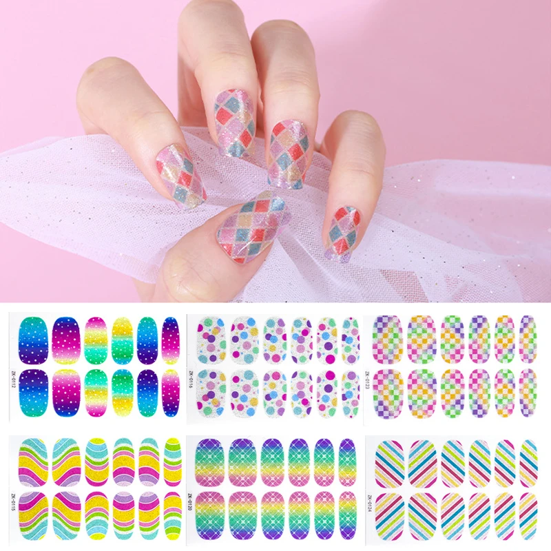 

1Sheet Nail Art Sticker New Blooming Metal Nail Polish Strips Candy Colors Decal Waterproof Self-adhesive Full Cover Nail Patch