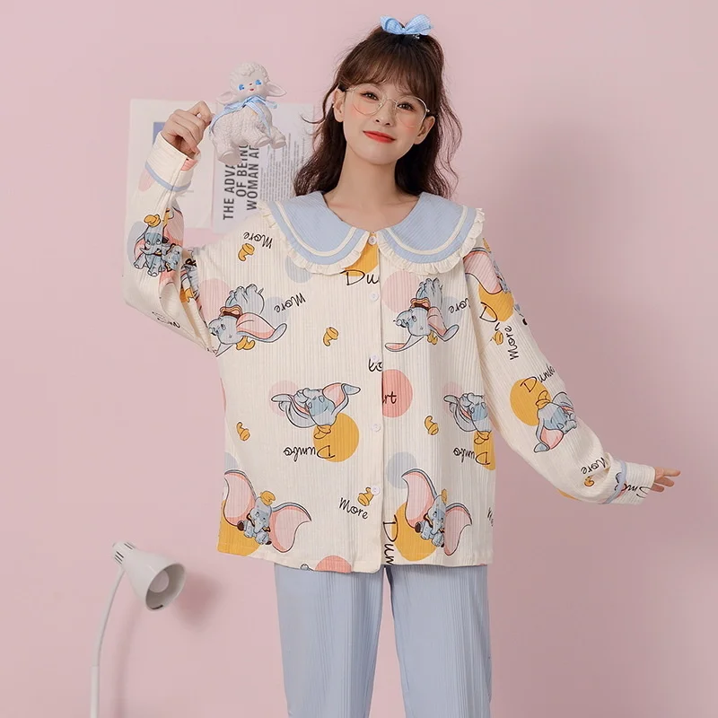 spring new cardigan pajamas women's pure cotton sweet  lovely lapel loose long sleeved trousers autumn  winter home clothes