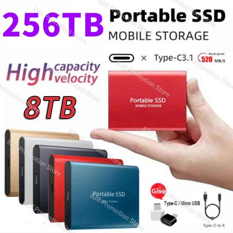 

Original 500GB SSD 2TB 8TB 16tb 64tb Usb3.1 Type-C External Hard Drive Mobile Solid State Hard Disks for Desktop Laptop Notebook
