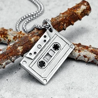 retro cassette tape necklace stainless steel men pendant chain vintage hip hop rap luxury music party for friend jewelry gift