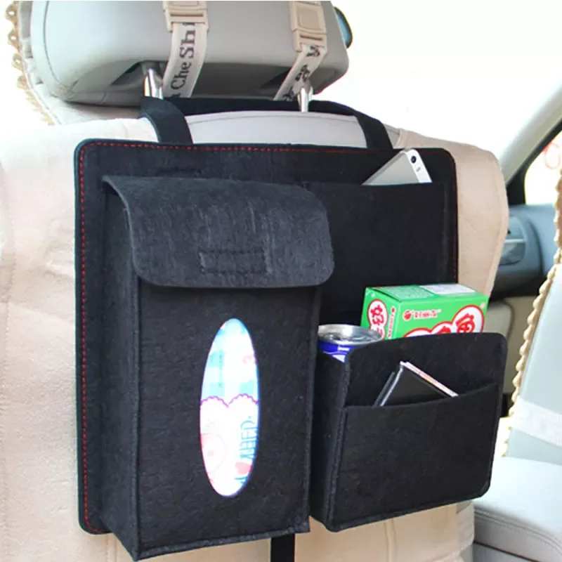 

Car Back Seat Storage Bag Organizer Hanging Bag Paper Towel Mobile Phone Storage Felt Bag Debris Organizer Accessories