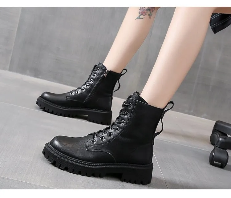 Women's Boots Pump Autumn Winter High Combat Boots Shoe for Women Platform Lace Up Shoes Winter Biker Ankle Women Military Boots