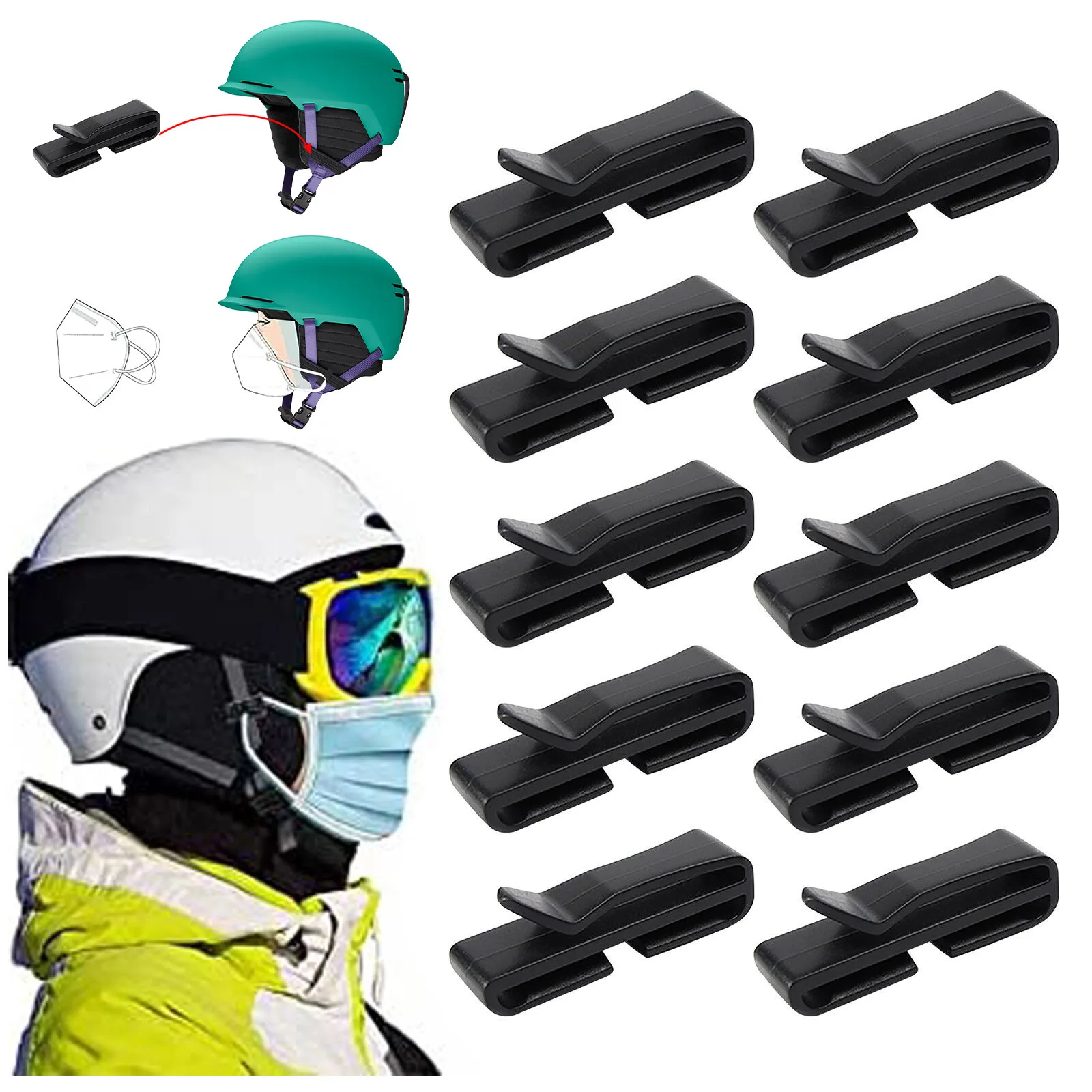 

10Pc Ski Helmet Mask Holder Multipurpose PLUS SIZE Snow Helmet Mask Clip Easy Mounting For Outdoor Cycling Skiing Climbing Sport
