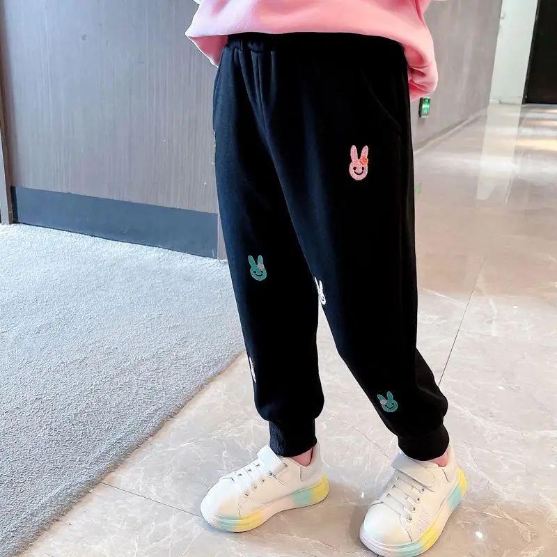 2022 New Pants for Kids Spring Autumn Trousers Enfant Garcon Kids Fashion Print Rabbit Gray Pants Baby Girls Boys Pants 12M-5T