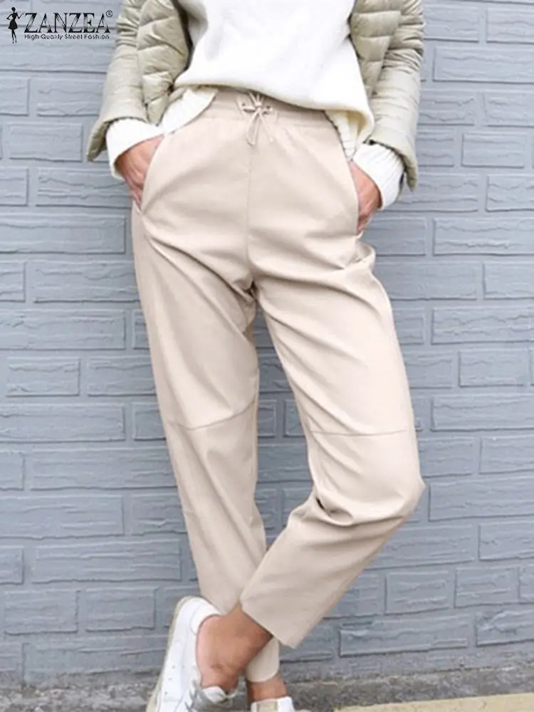 

Fashion OL PU Leather Pants For Women Pants ZANZEA Female Loose Trousers Pantalons Casual Solid Oversized Streetwears Palazzo