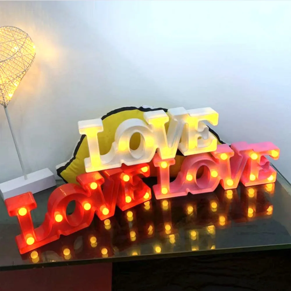 

Romantic Wedding Decoration Valentine's Day Red Pink Wedding 3D Love Heart LED Letter Lamp Night Light
