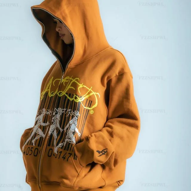 

Men Oversized Streetwear Letter Printing Sweatshirts Vintage Women Zip Up Hoodies Grunge Punk Hooded Jackets Y2k Clothes tops