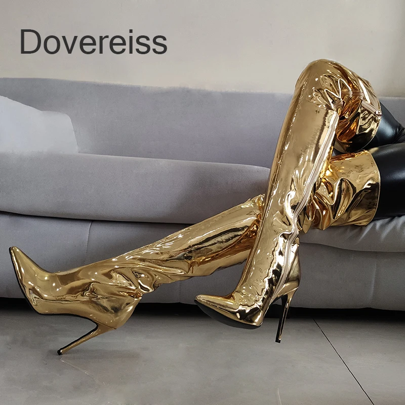 

Dovereiss 2022 Fashion Winter Red Pointed Toe Silver Gold Purple Over The Knee Boots New Sexy Ladies Boots Big Size 41 42 43 44