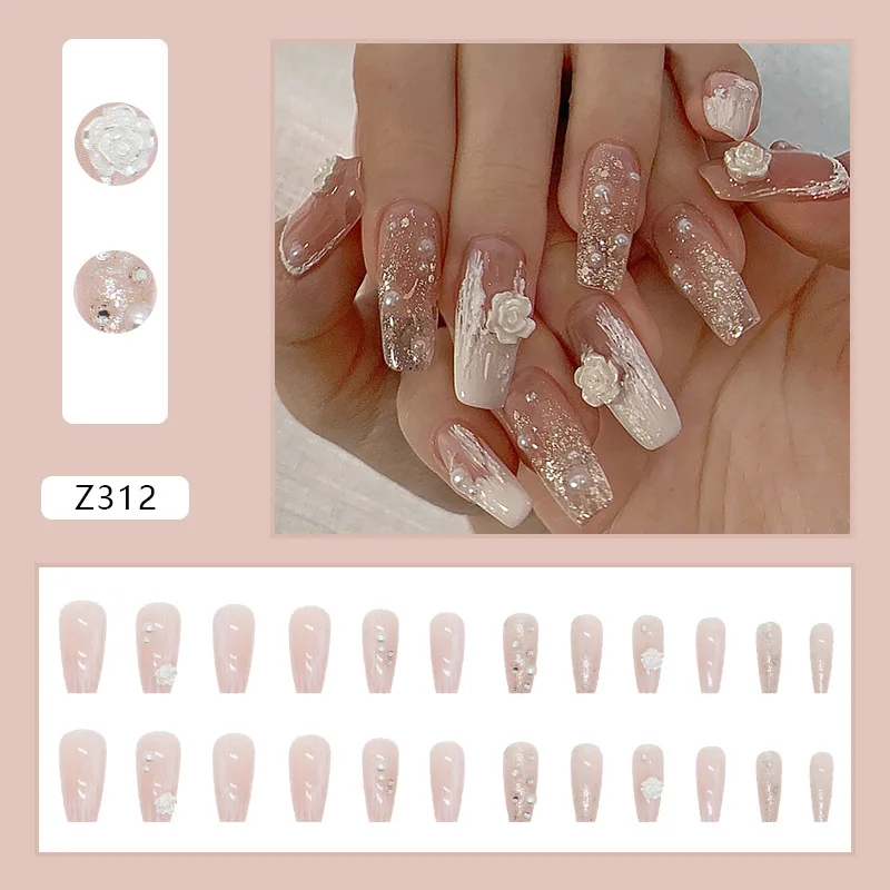 

Nail Patches Nail Paste Camellia Wearing Nail Manicure Pearl Wearing Manicure Fake Nail Finished Patch