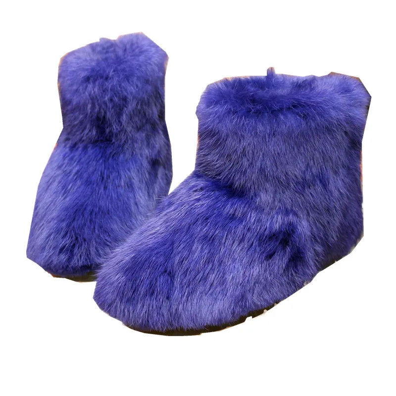 

Rabbit Hair Thick Heels Winter Warm Snow Boots Women Round Toe Slip-On Ankle Boots Ladies Solid Casual Shoes Boots 2023 New Hot