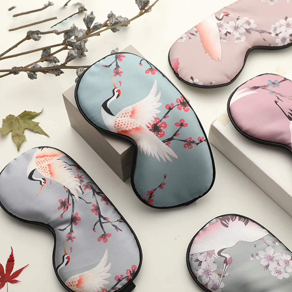 

Soft Portable Imitated Silk Crane Print Eye Mask Blindfold Sleep Eyes Band Adjusting Travel Ventilation Sleeping Mask Eye Mask