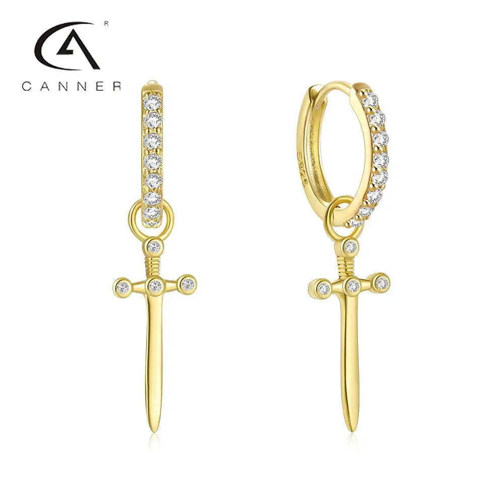 

CANNER Ins Cross Dagger Diamond-studded Earrings For Women 925 Silver Earrings Dangle Small Hoop Earings Fine Jewelry Pendientes