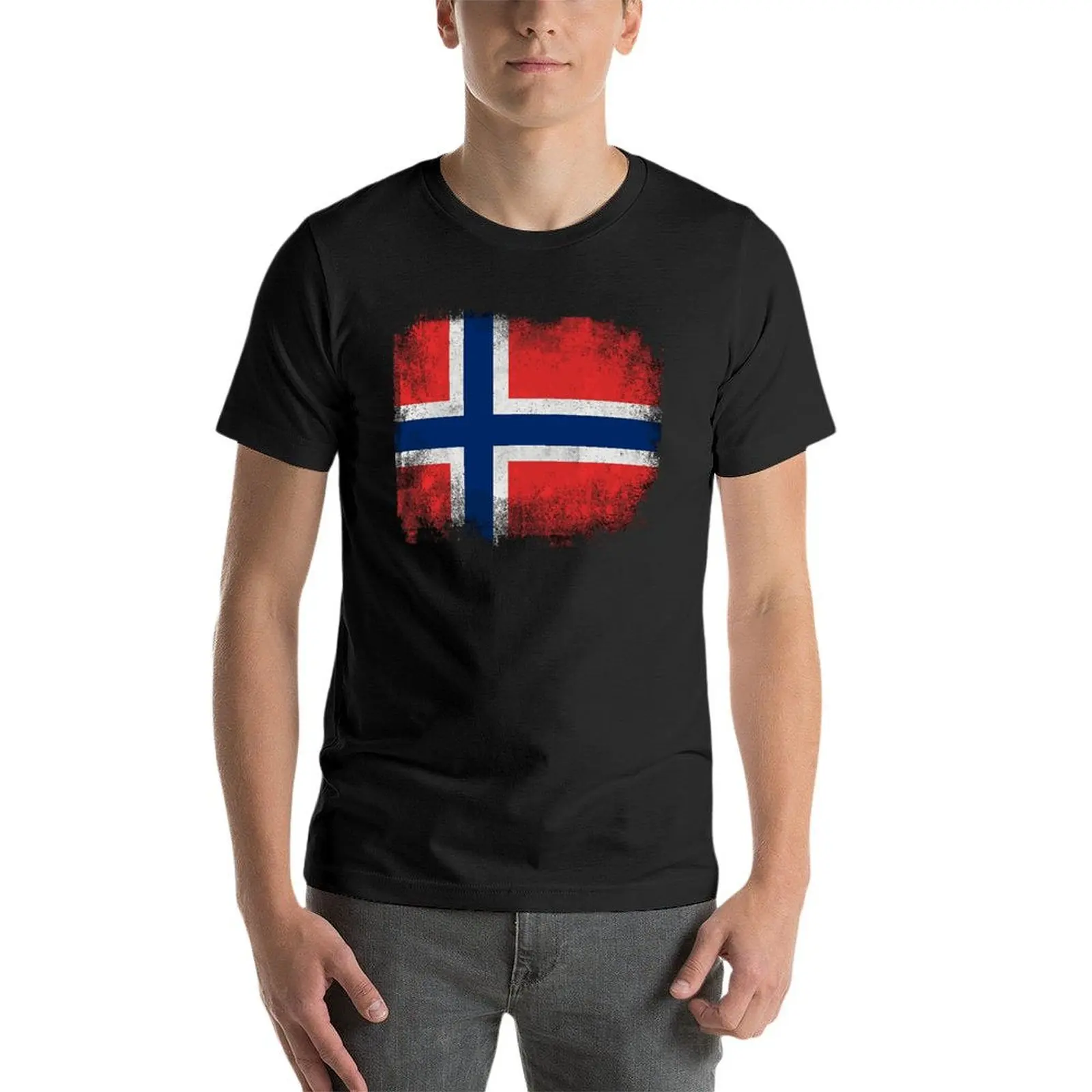 

Norway Distressed Flag Oversized T Shirt Custom Mens Clothes 100% Cotton Streetwear Large Size Tops Tee