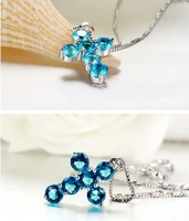 anglang fashion blue cross necklace for women shiny stylish party accessories female statement neck jewelry