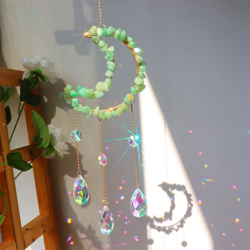 

Хрустальные колокольчики ветра, подвесной светильник в виде Луны и камня, Ловец радуги, шторы для окон, цветная подвеска, украшения для дома