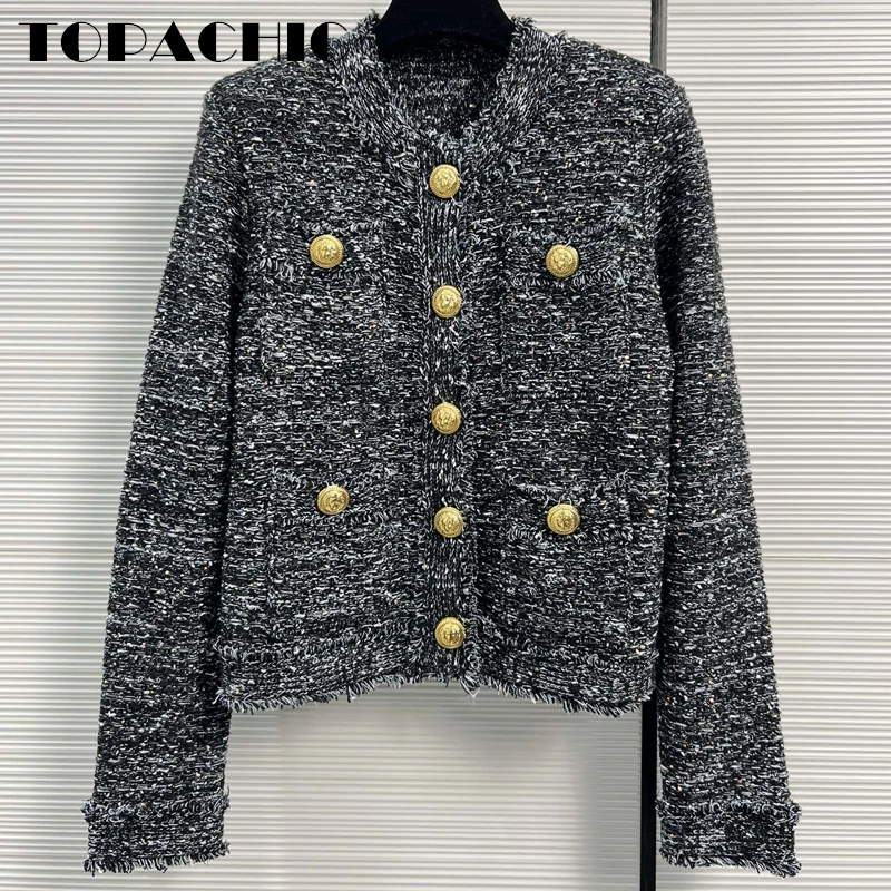 

Женская твидовая куртка TOPACHIC, золотистая однобортная Повседневная куртка с длинным рукавом, 10,25