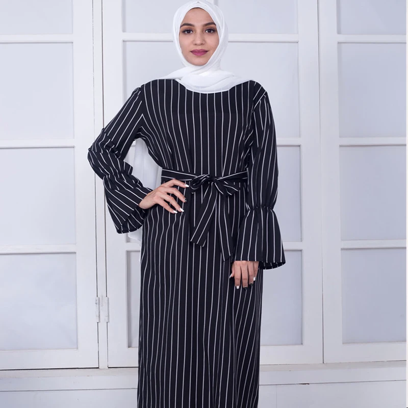 Muslim Dress Fashion Abaya For Women Gown Striped Dress Caftan Islamic Clothing Abaya Dubai Turkish Arabic Eid Mubarak