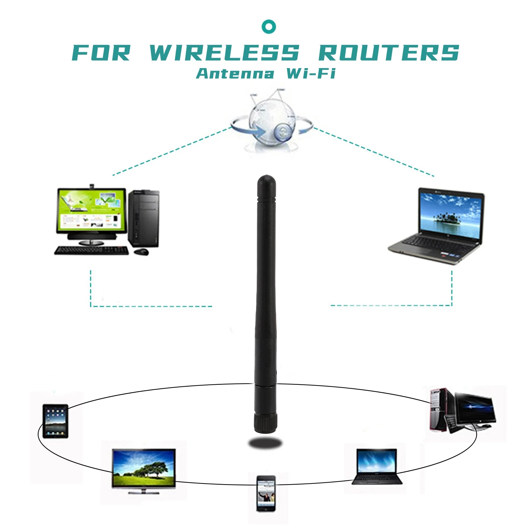 Антенна Wi-Fi 2 4G/5G/5 8 ГГц дБи Omni с коннектором RP SMA папа для беспроводного