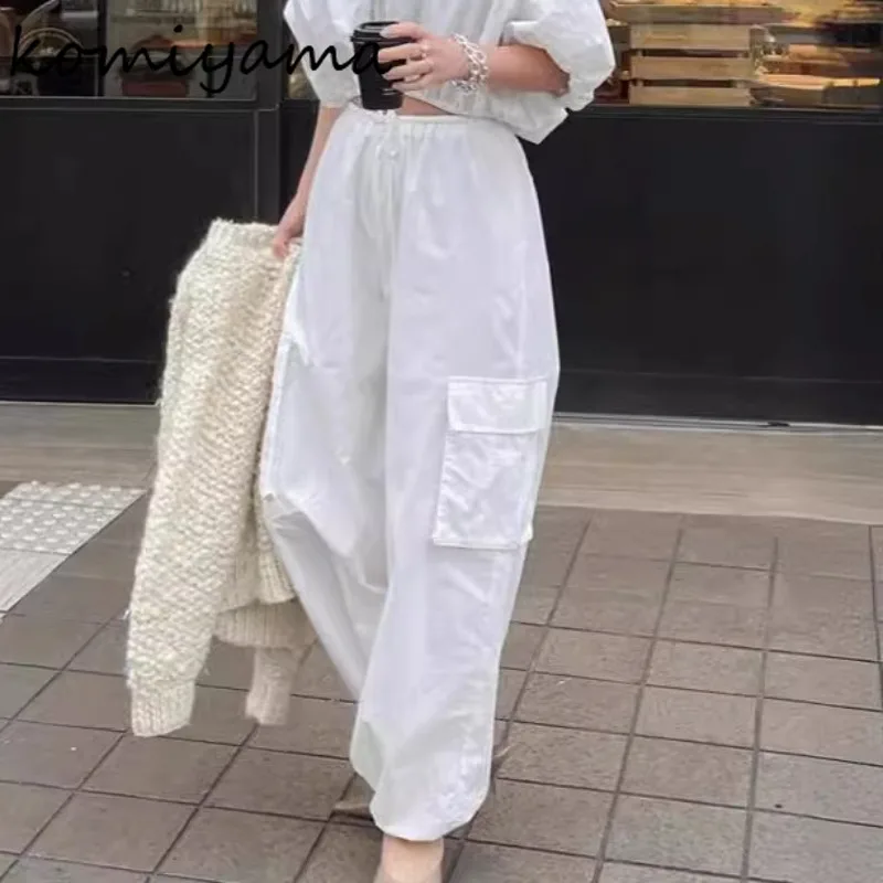 Брюки-карго на шнуровке с высокой эластичной резинкой талии Ropa Mujer японские