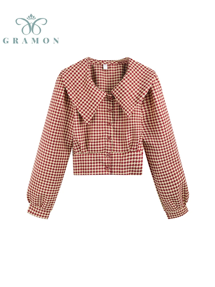 

Блузка женская с длинным рукавом и воротником «гусиная лапка»