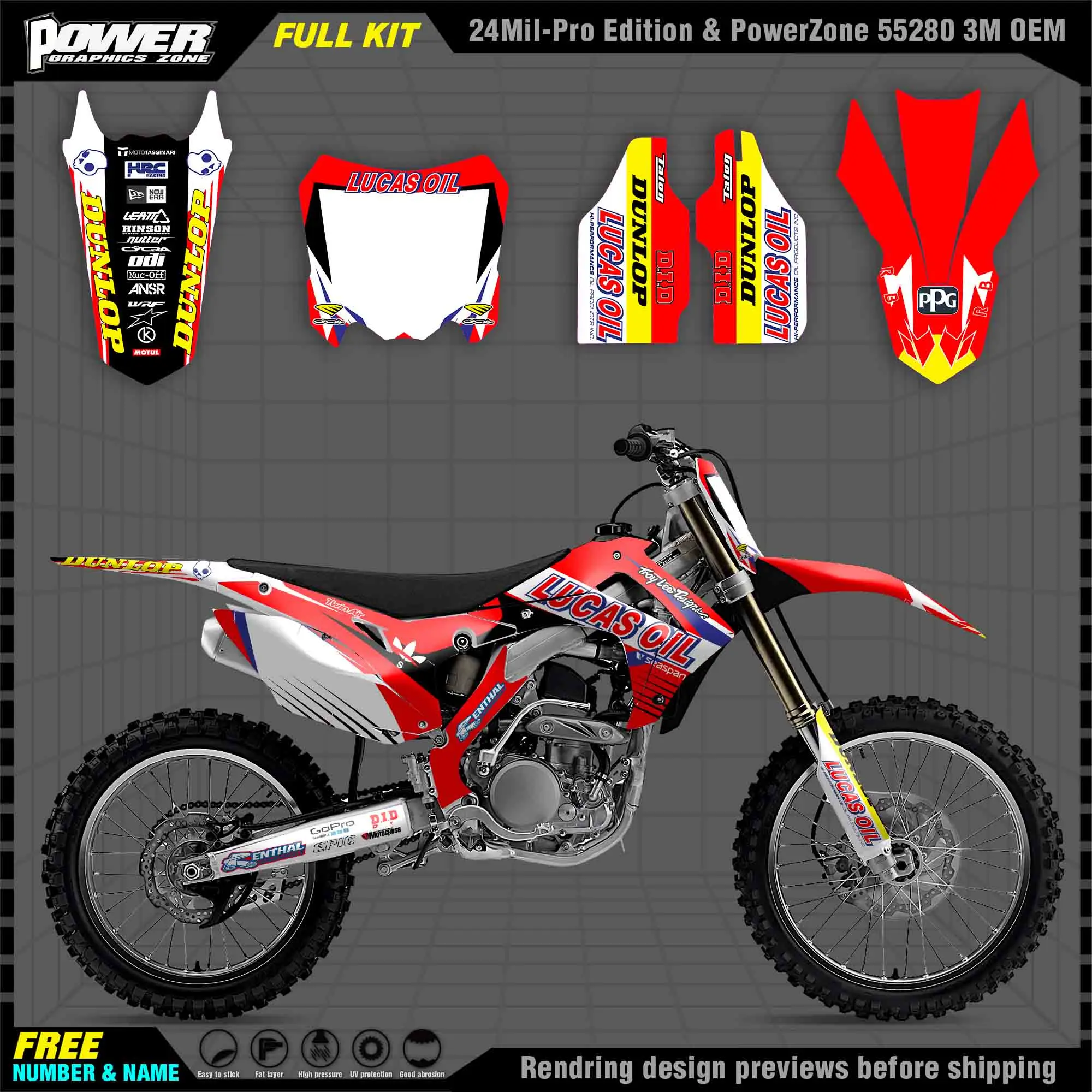 

PowerZone Custom Team Graphics Backgrounds Decals 3M Stickers Kit For HONDA 2014-2017 CRF250R 2013-2016 CRF450R 006