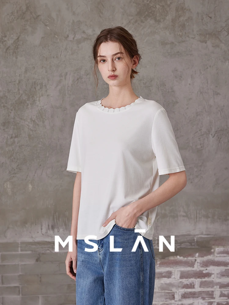 Кружевной воротник/Mslan24 ранняя весна простая универсальная футболка с круглым