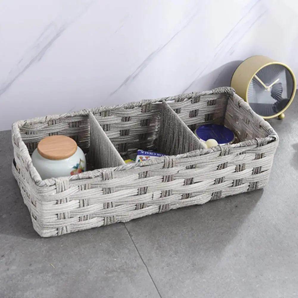 

Durable Woven Basket Stylish Versatile Woven Storage Basket Indoor Outdoor Compartment Grid Organizer for Room Desktop Timeless