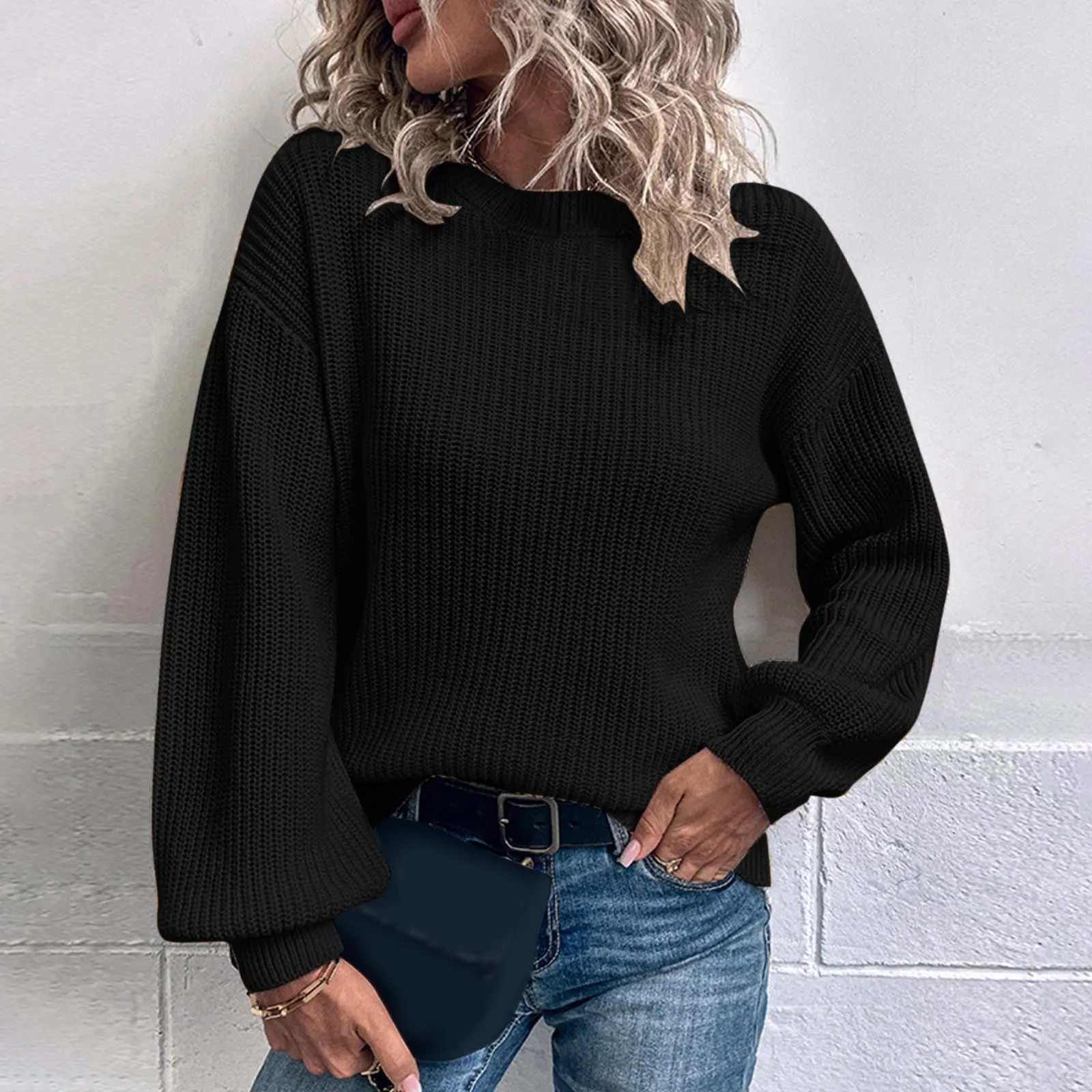 

Woman Long Sleeve Sweater Autumn Winter Long Sleeve Knit Pullover Round Neck Vantage Knitwear Soft Basic Jumpers Bottoms