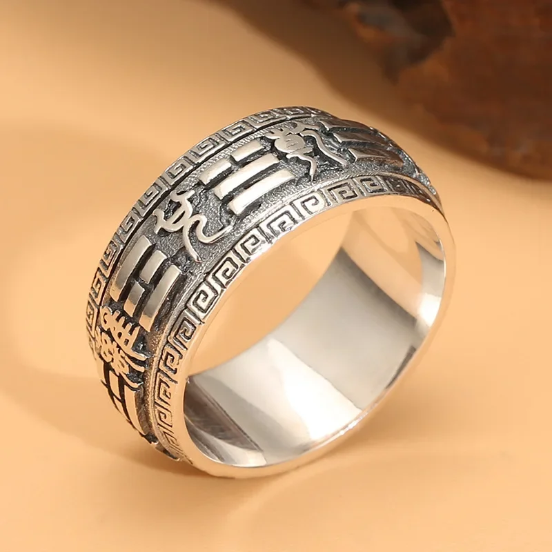 Модное мужское треграмое кольцо Tai Chi Eight из чистого серебра S925 уникальное с