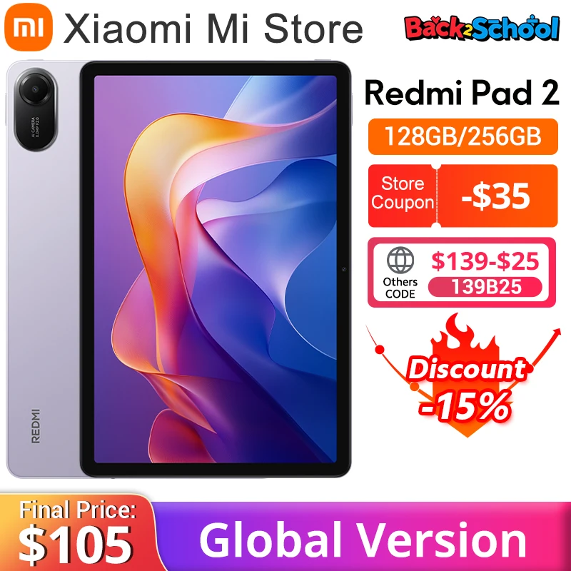 Фото Xiaomi Redmi Pad 2 Глобальная версия Advanced Helio G100-Ultra 11-дюймовый кристально-прозрачный дисплей 2,5K, 18 Вт, быстрая зарядка, аккумулятор 9000 мАч №1