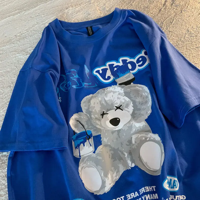 Мужская и женская футболка с коротким рукавом принтом медведя |