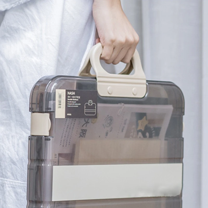 

Portable File Box Plastic Transparent Pencil for CASE Folder with Lock Statio